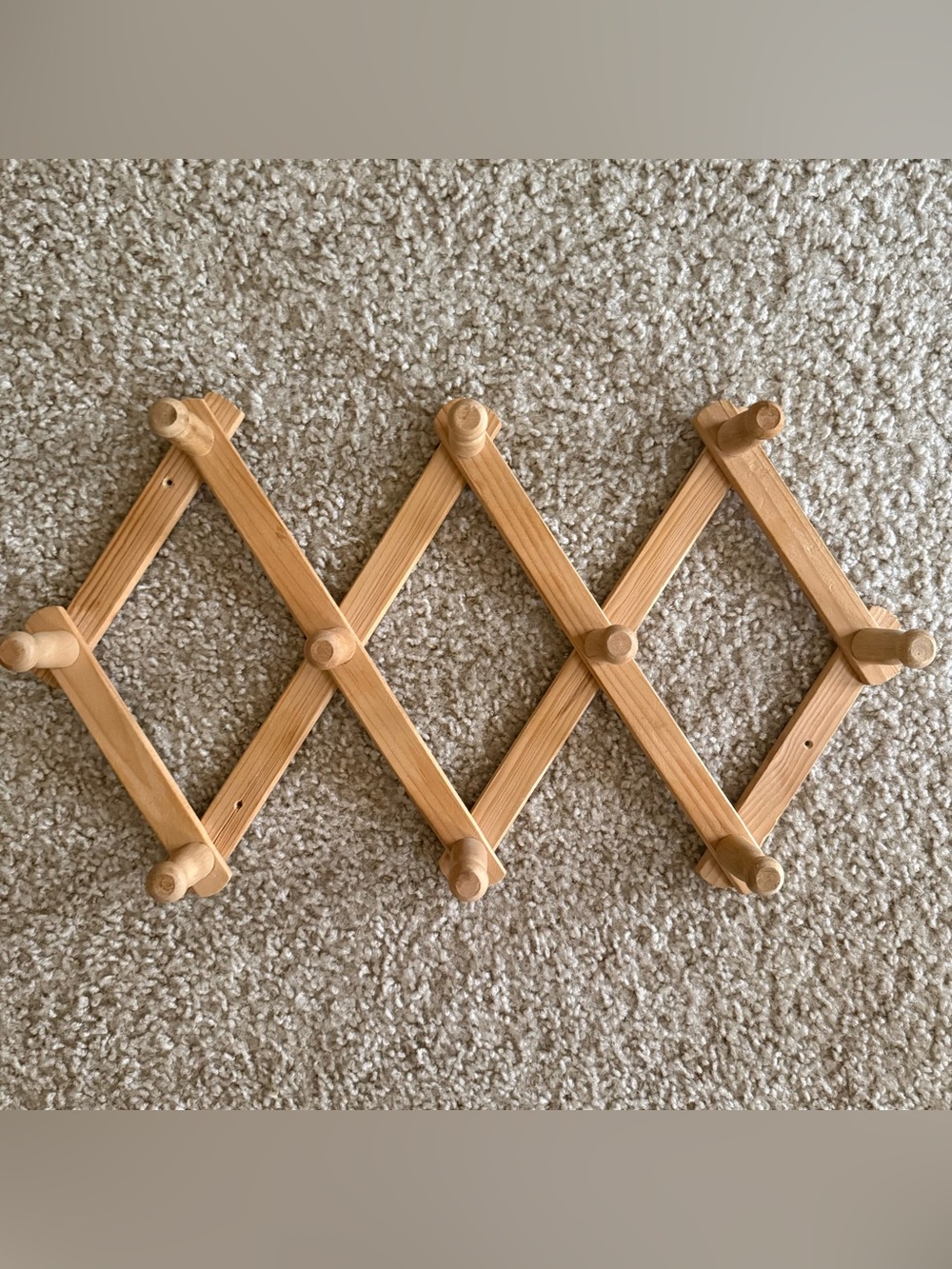 Vintage Wooden Accordion Peg Rack 10 Peg Expandable Wall Coat Hat Mug Hanger